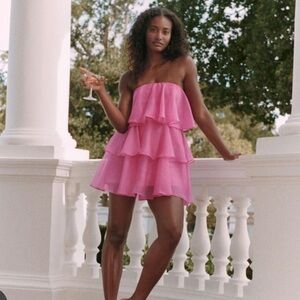 Abercrombie & Fitch Women's Organza Tiered Strapless Mini Dress